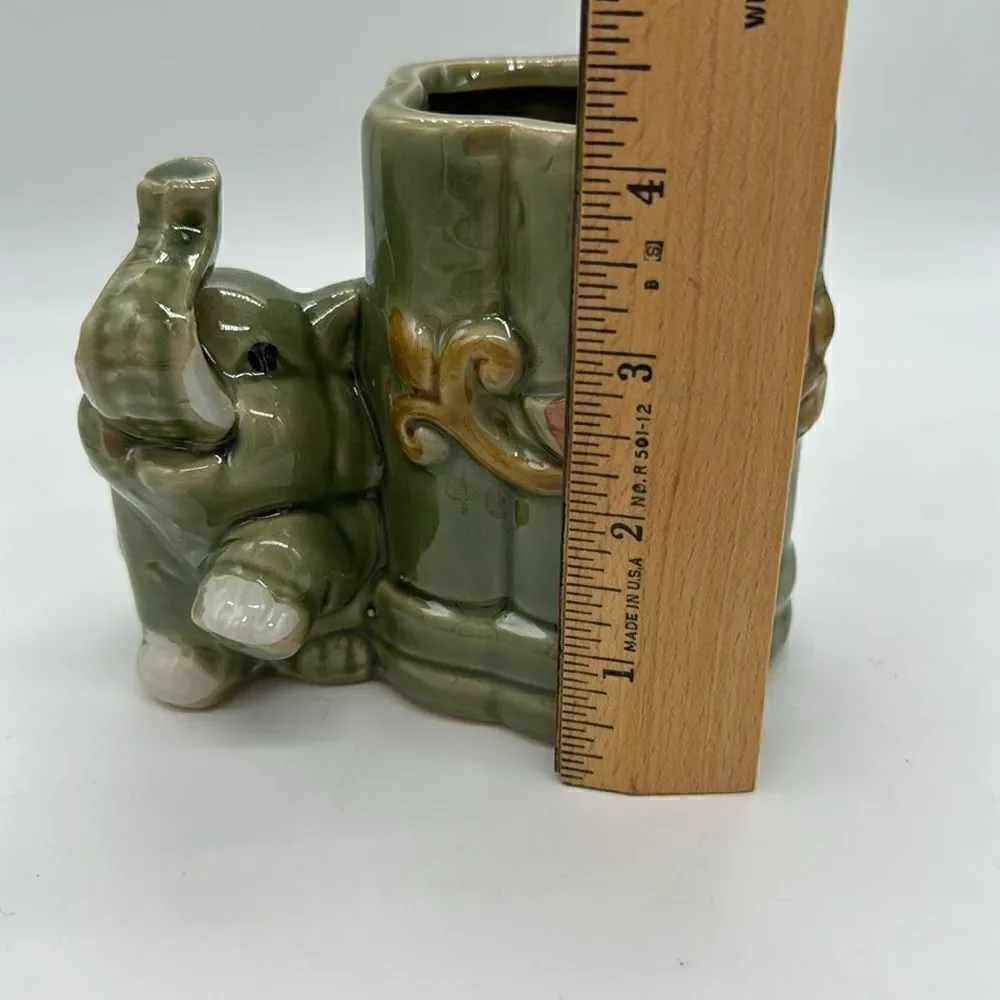 VTG Majolica Lucky Bamboo Elephant Planter - Picture 5 of 8